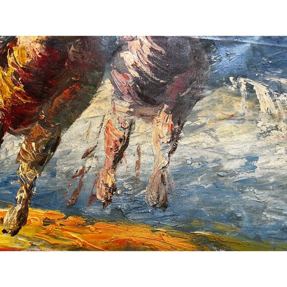 Horse Racing Painting Oil On Canvas Original Signed Davis Vintage Impressionist - Picture 3 of 11